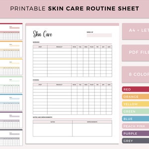 Skincare routine printable, skin care routine, skincare planner, skincare tracker, beauty planner, beauty tracker, self care, A4 / Letter