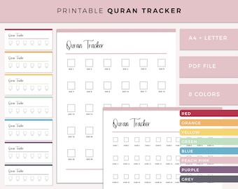 Printable Quran Tracker, Quran Memorization, Islamic Study, Islamic Journal, Ramadan Log, Juz and Hizb Tracking, A4 and US Letter size