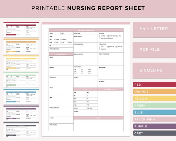 Printable Nursting Report Sheet Nurse Brain Sheet Single - Etsy