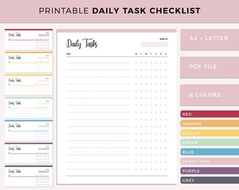 Daily checklist printable, Daily task checklist, print at home weekly habits, to do template, simple check list, daily chore list, A4 letter