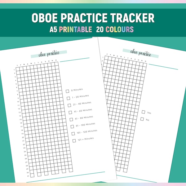 A5 Oboe Practice Tracker, Printable Oboe Training Journal, Simple Oboe Study Chart, Daily Oboe Practice Log PDF, Daily Tracker