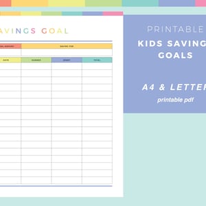 Printable Money Savings Goals for Kids, Childrens Financial Planner ...