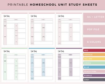 Homeschool Unit Study Planner Printable, Unit Study Template for Homeschool, Homeschool Planner Printable, Home School Teacher Planner