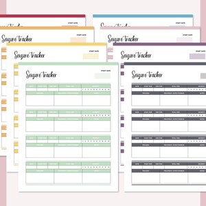 May include: A set of printable seizure trackers in various colors, including red, yellow, green, pink, and gray. Each tracker has a section for date, start time, end time, triggers, treatment, total time, severity, notes, and start date.