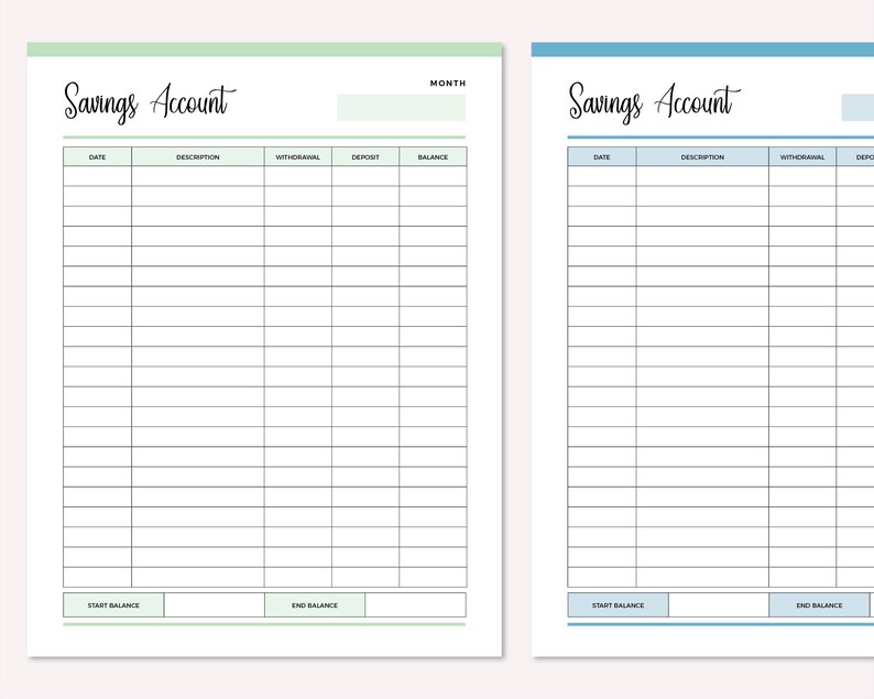 Printable Savings Account Sheet Personal Savings Tracker - Etsy