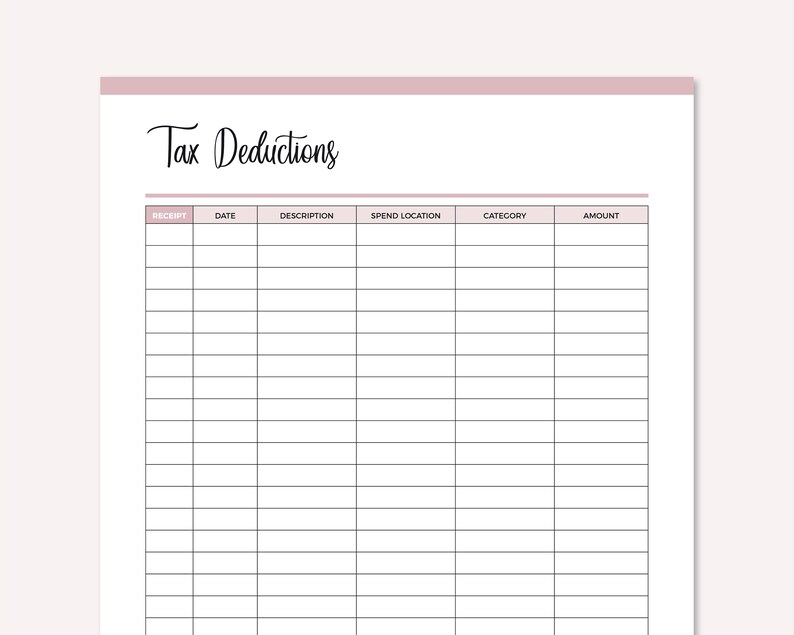 Printable Tax Deduction Tracker Business Tax Log Online Etsy