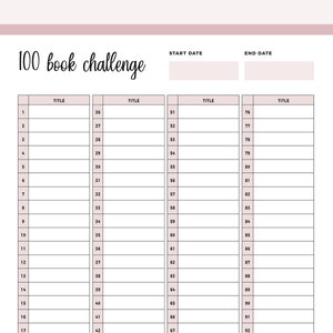 Printable 100 Book Challenge, Reading Planner, Book Reading Goals, Book ...