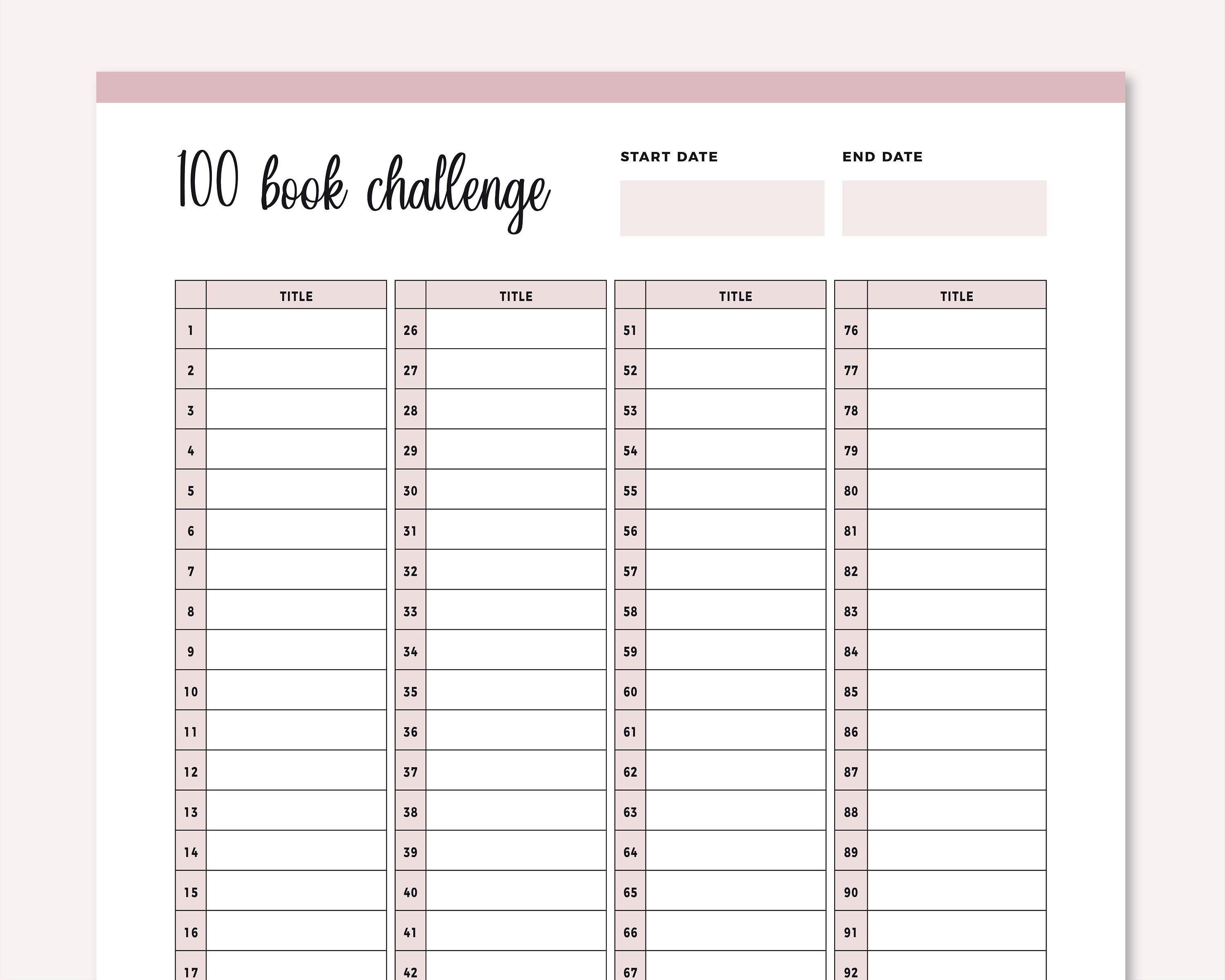 100 Book Challenge Printable Reading Log 2023 Reading Log Printable