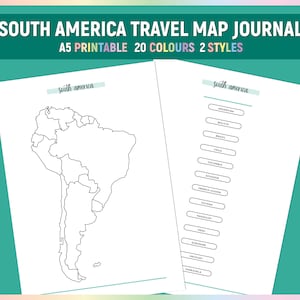 A5 South America Travel Map Journal, Printable Travel Tracker South America, Exploring South America Journal, South American Journey Log PDF