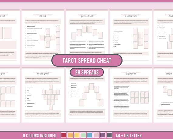 Tarot Cheat Sheet Bundle, Printable Tarot Spread Guide, 28 Tarot Card Spreads, Beginner Tarot Reference, PDF A4 US Letter