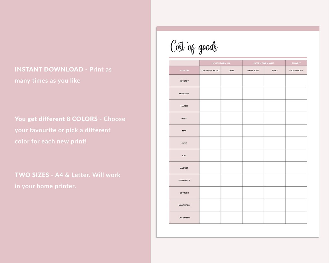 Cost Of Goods Sold Sheet