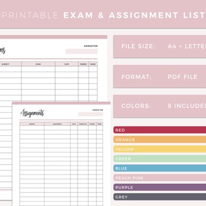 Tracker degli esami stampabile, foglio di monitoraggio delle valutazioni da stampare a casa, inserti per la pianificazione della preparazione all'università e al college, elementi essenziali per gli studenti