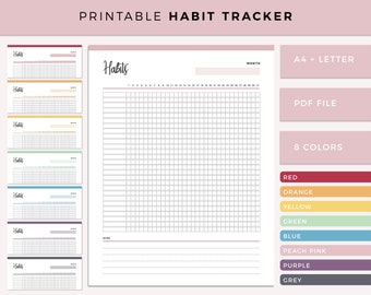 Printable Monthly habit tracker, Print at home habbit tracking planner template, discipline chart and daily habit building template
