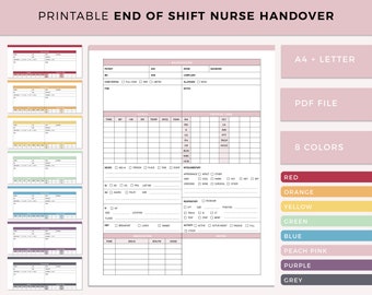 Printable Nurse Report Sheet, End of Shift Report, Nursing Handoff Sheet, Clinical Handover Form, ICU report sheet, Medsurg Brain sheet