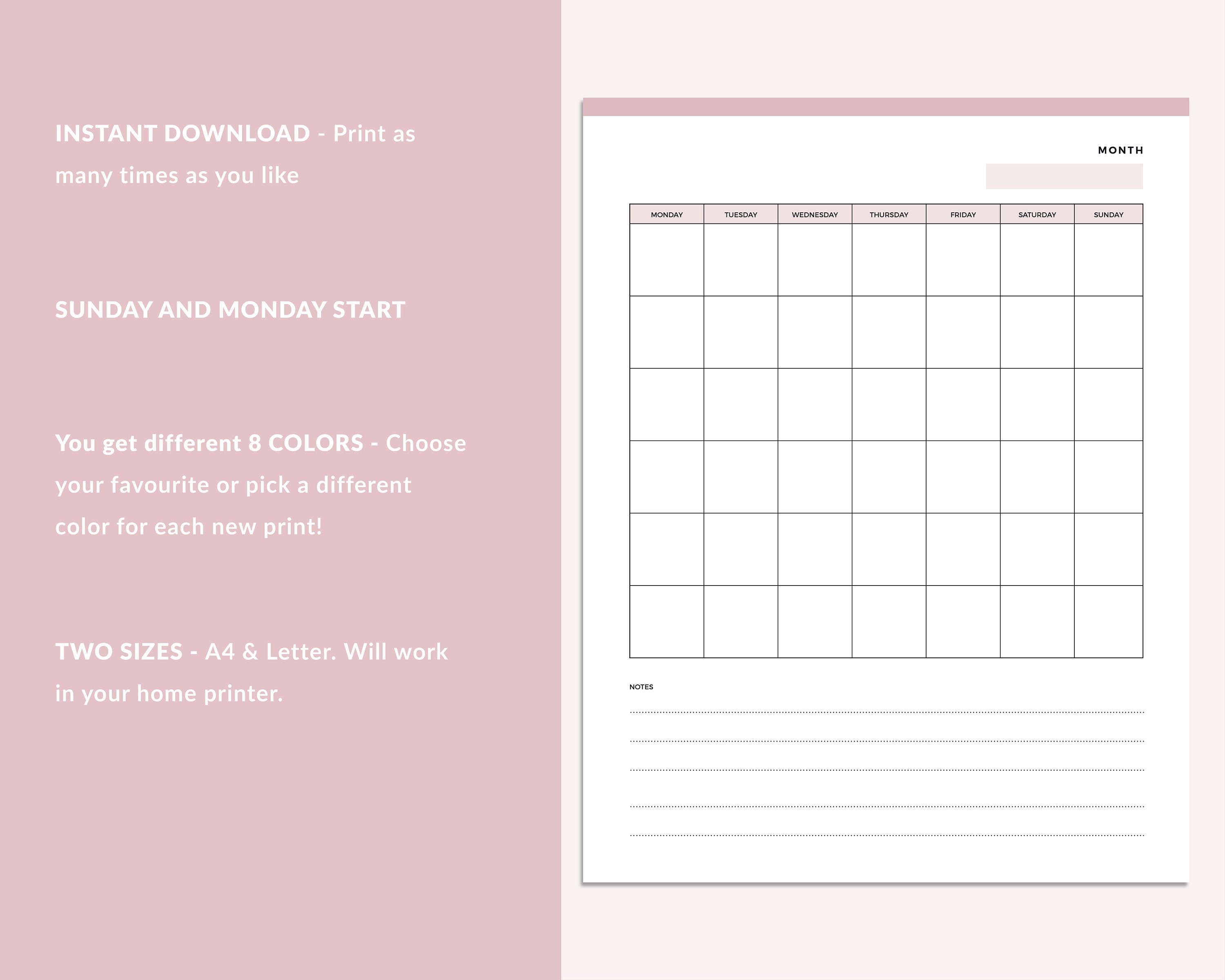 Blank Calendar Printable Print at Home Blank Calendar - Etsy Australia