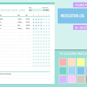 Editable Medication Tracker Printable, Fillable Medication Log, Medicine Tracker, Medication Chart, Medicine Schedule, Kids Medicine Chart