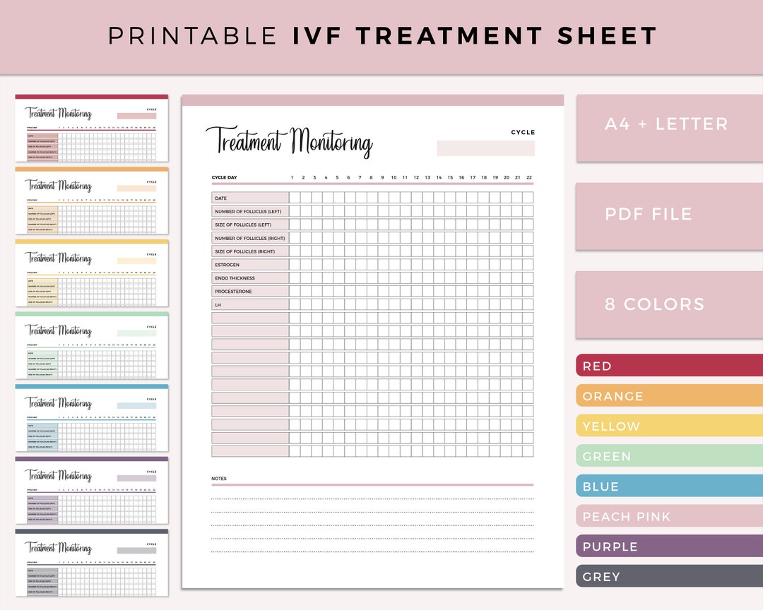 Printable IVF Treatment Record, IVF Treatment Monitoring Sheet, Ttc