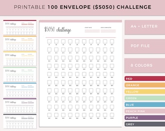 Printable 100 Envelope Challenge, 5050 Savings Challenge, Money Savings Challenge, Savings Tracker, Budget Savings Tracker, A4 and Letter