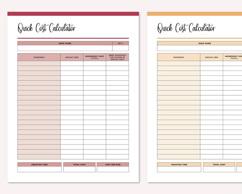 Printable Soap Making Cost Calculator Soap Maker Soap Making Etsy