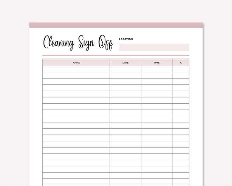 Printable Cleaning Sign-Off Sheet, Restroom Cleaning, Bathroom Cleaner, Business Cleaning, Cleaning Service, A4 and US Letter Size image 5