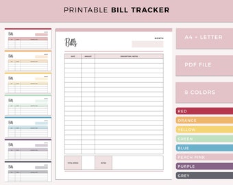 Printable Bill Payment Sheet, Print at Home Monthly bills record, bill tracking sheet, expense tracker, Personal Finance planner insert