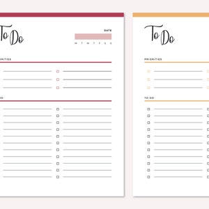 Printable To Do List Daily, weekly to-do pdf planner checklist A4 and Us letter size print at home task checklist, organizer list image 7