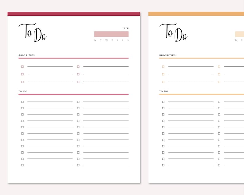 Printable To Do List Daily, weekly to-do pdf planner checklist A4 and Us letter size print at home task checklist, organizer list image 7