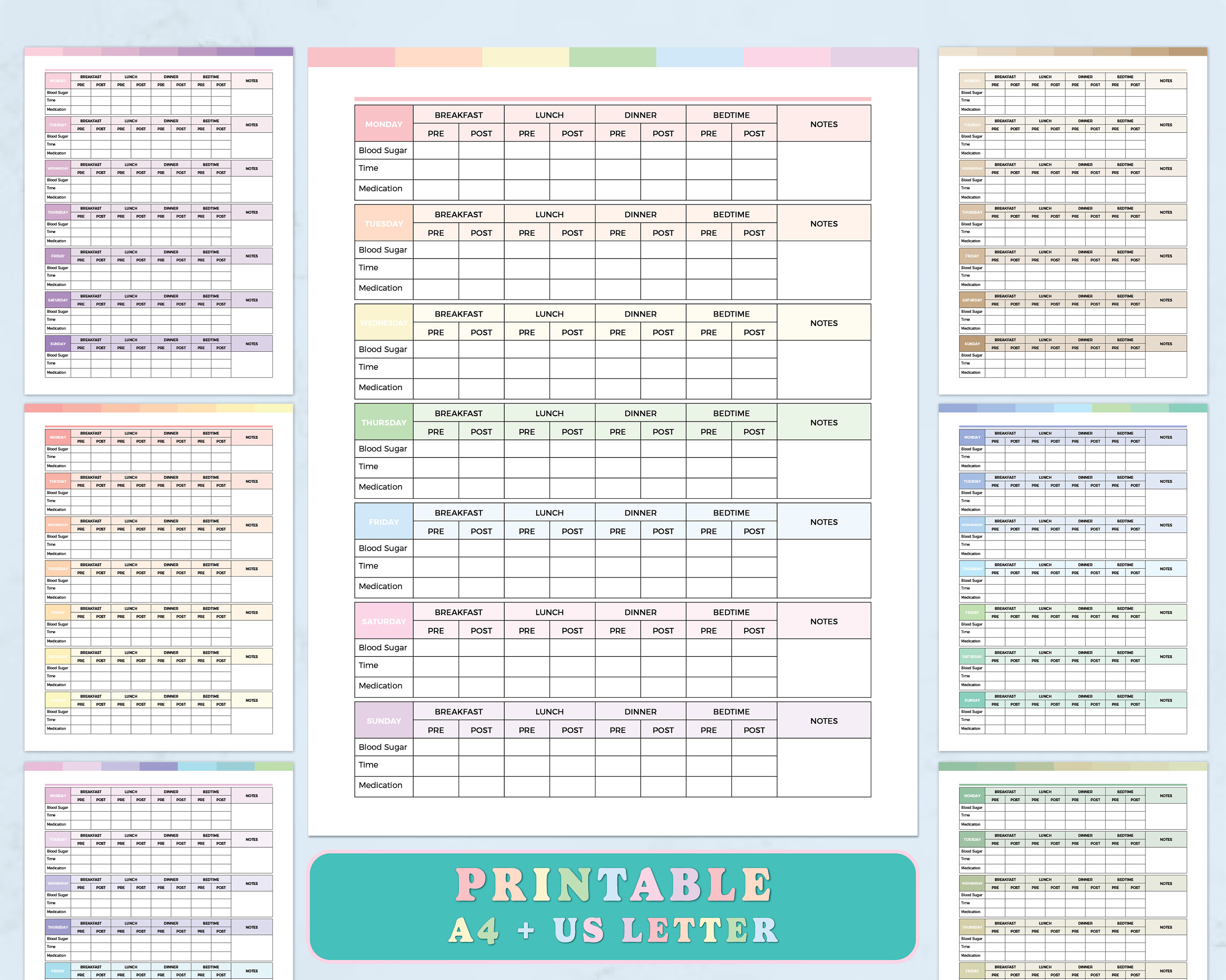 Printable Blood Glucose Chart PDF, Blood Sugar Log, Blood Sugar Tracker ...