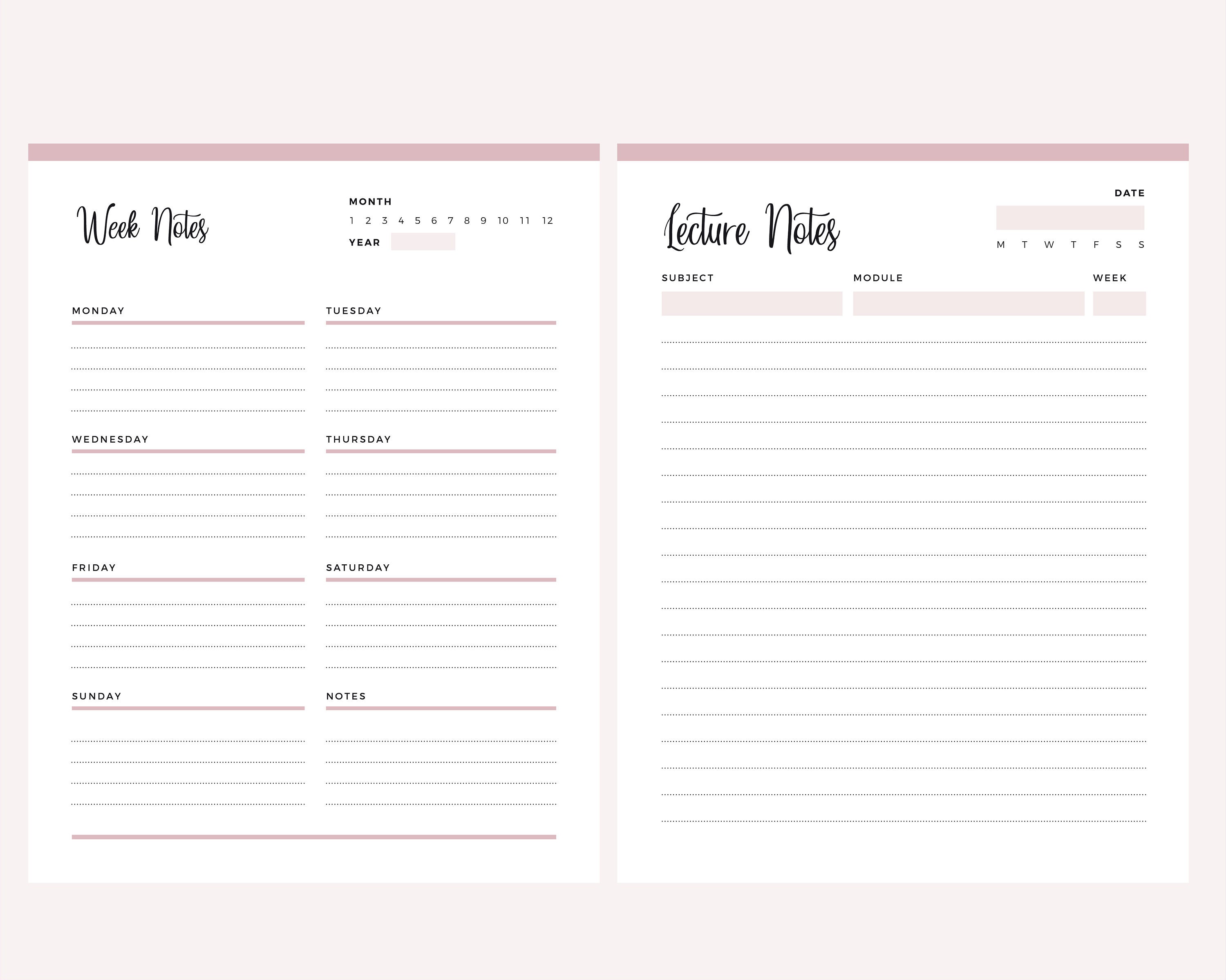 Printable Notes Pages | Print at Home Planner Pages Note Taking Pack ...