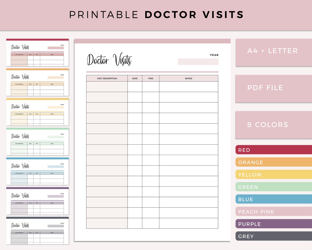 Printable Doctor Visits Tracker, Medical Binder Insert, Doctor Visitation Log, Ready to Print ...