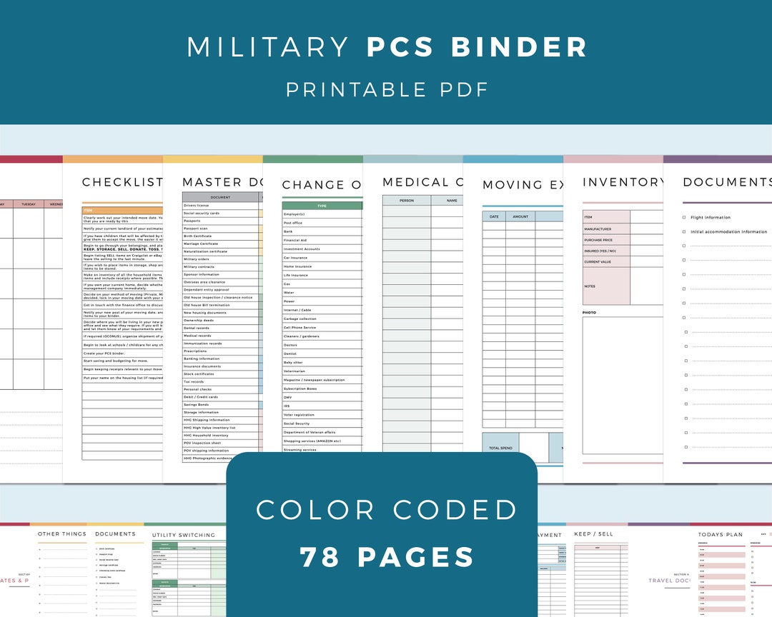 PCS Binder Printable, PCS Checklist, Military Move Planner, Military