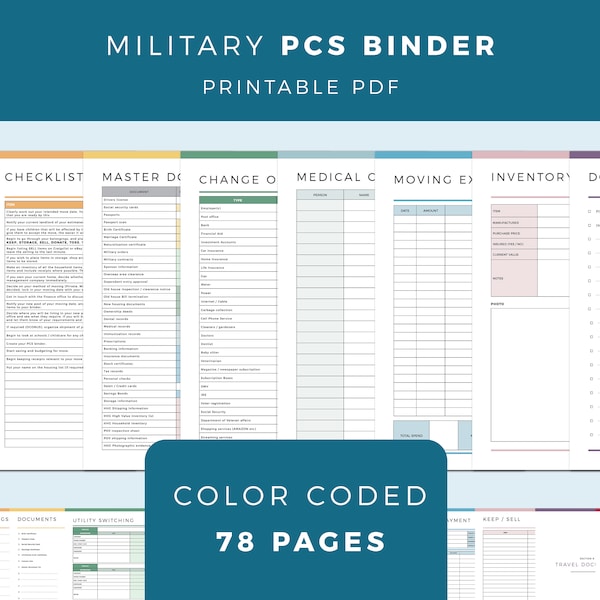 PCS binder printable, PCS checklist, Military move planner, military family moving binder, Air force Planner, Letter size 8.5x11 inch