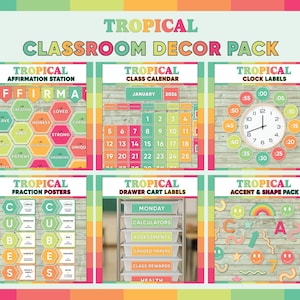 Tropical Classroom Decor Bundle | Classroom Theme Pack | Colorful Classroom Decorations | Teacher Resources | Bulletin Board Printables PDF
