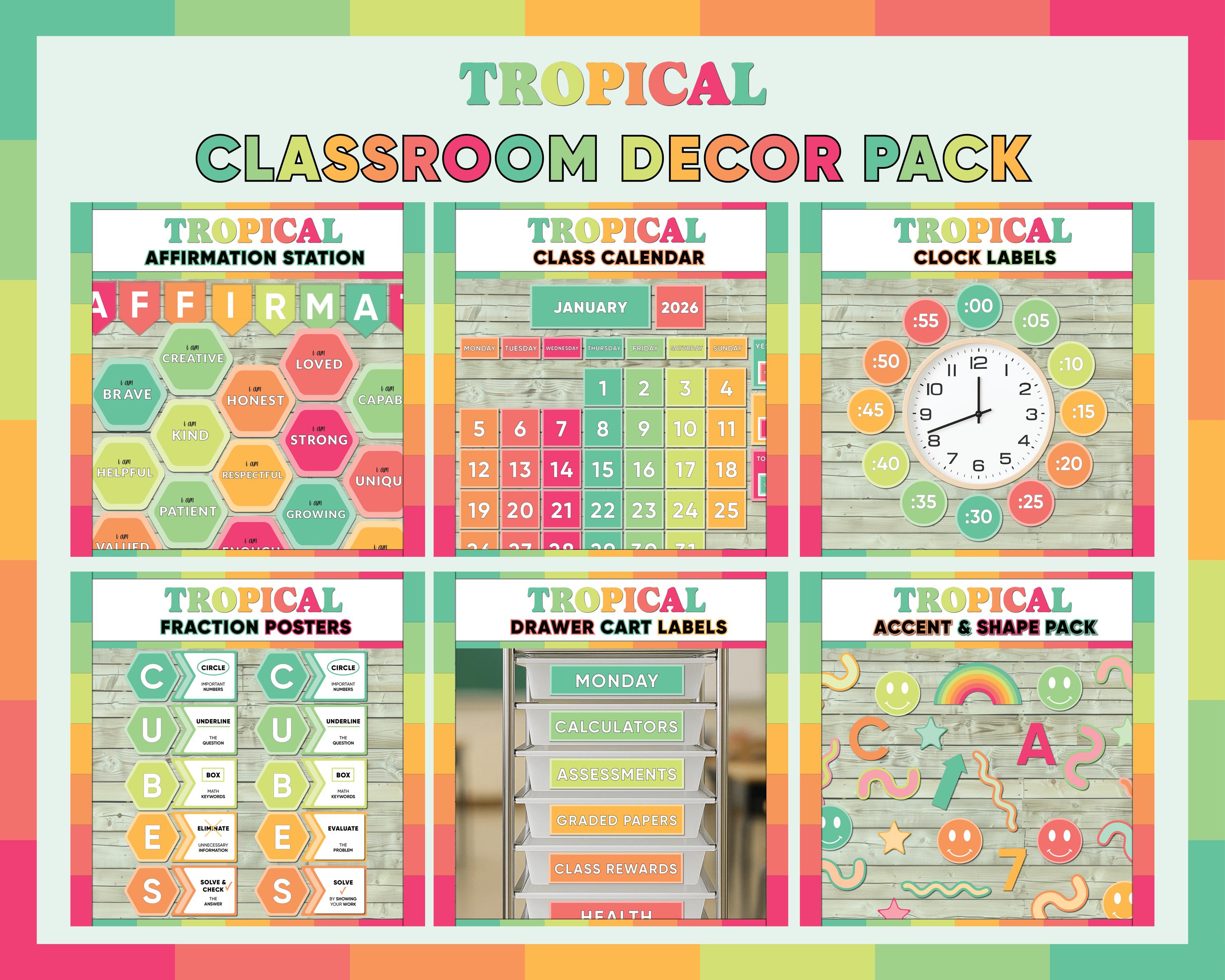 Tropical Classroom Decor Bundle: Printable Teacher Resources (PDF ...