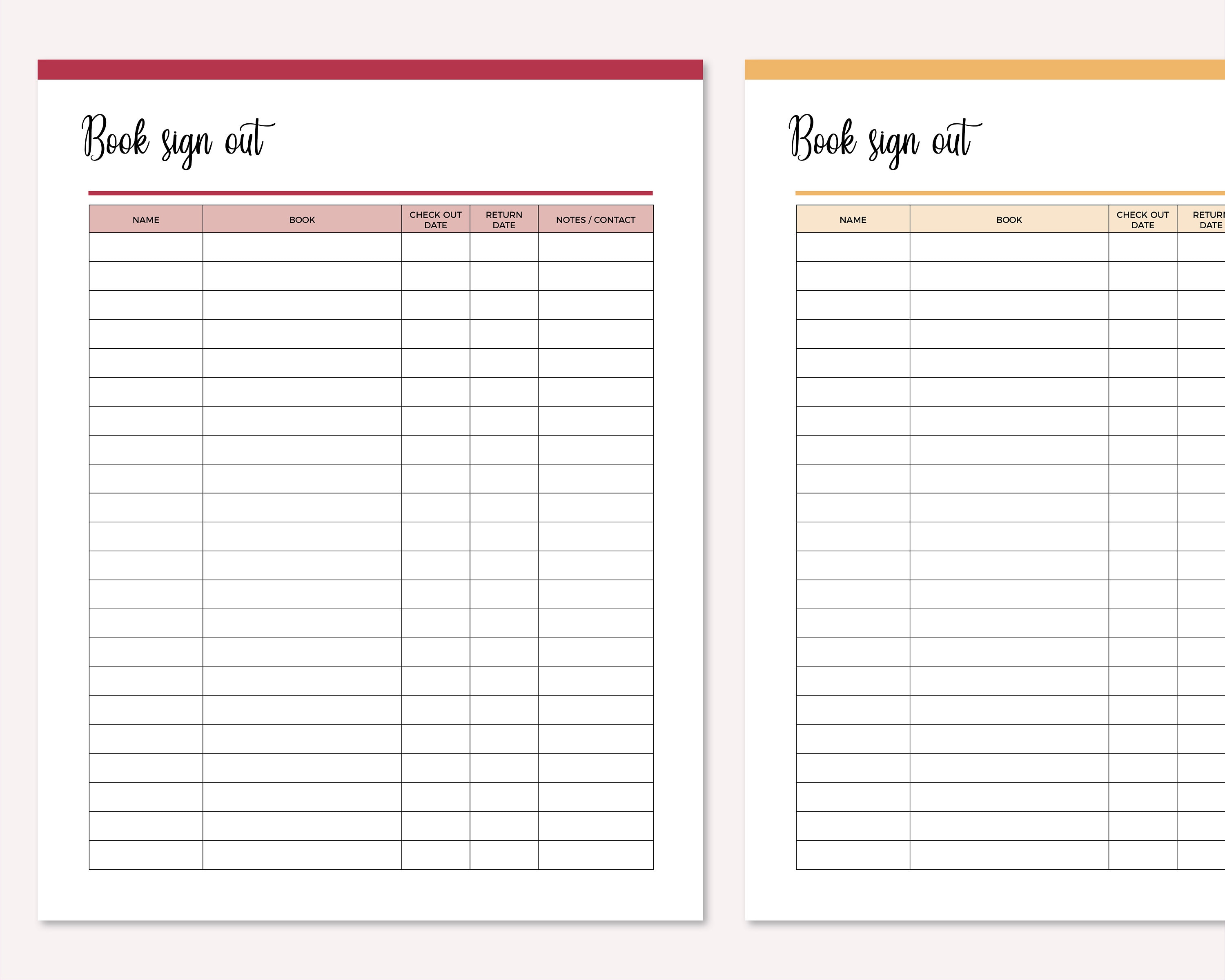 Printable Library Book Sign Out Sheet Book Sign Out Form - Etsy Australia