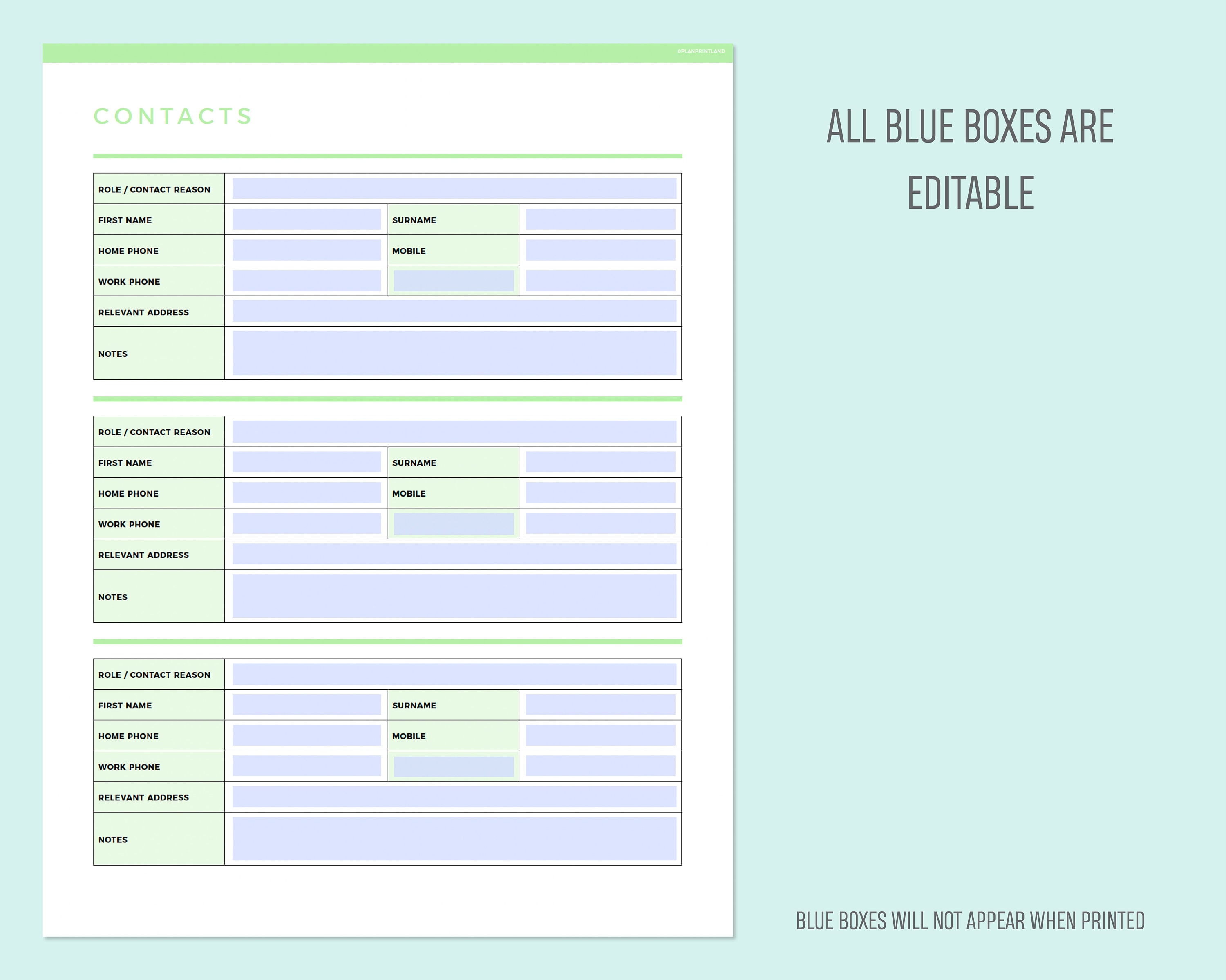 Editable Contact List Printable, Printable Address Book, Business ...