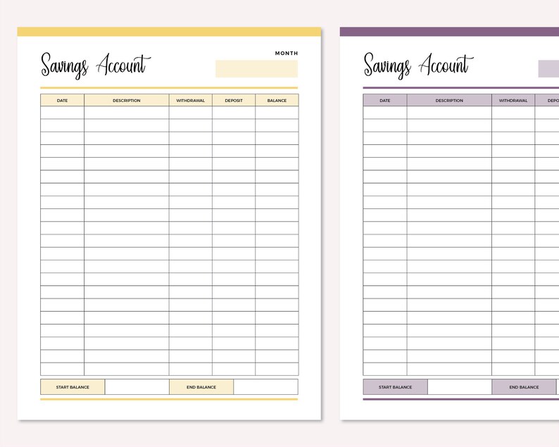 Printable Savings Account Sheet Personal Savings Tracker | Etsy