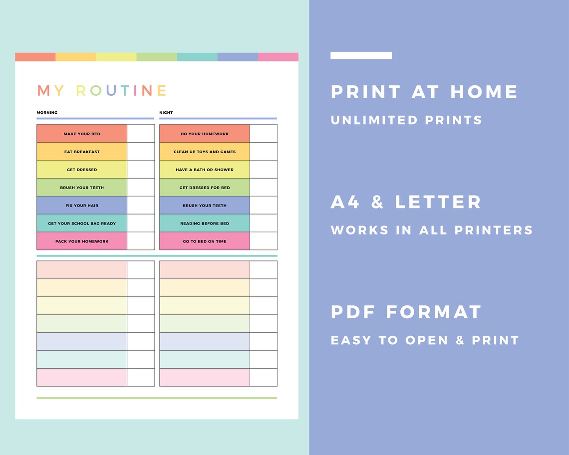 Printable Kids Routine Chart Routine Checklist for Children - Etsy