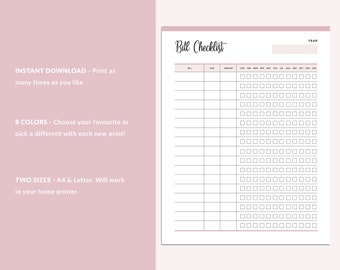 Printable Monthly Bill Payment Tracker Bill Payment Checklist | Etsy México