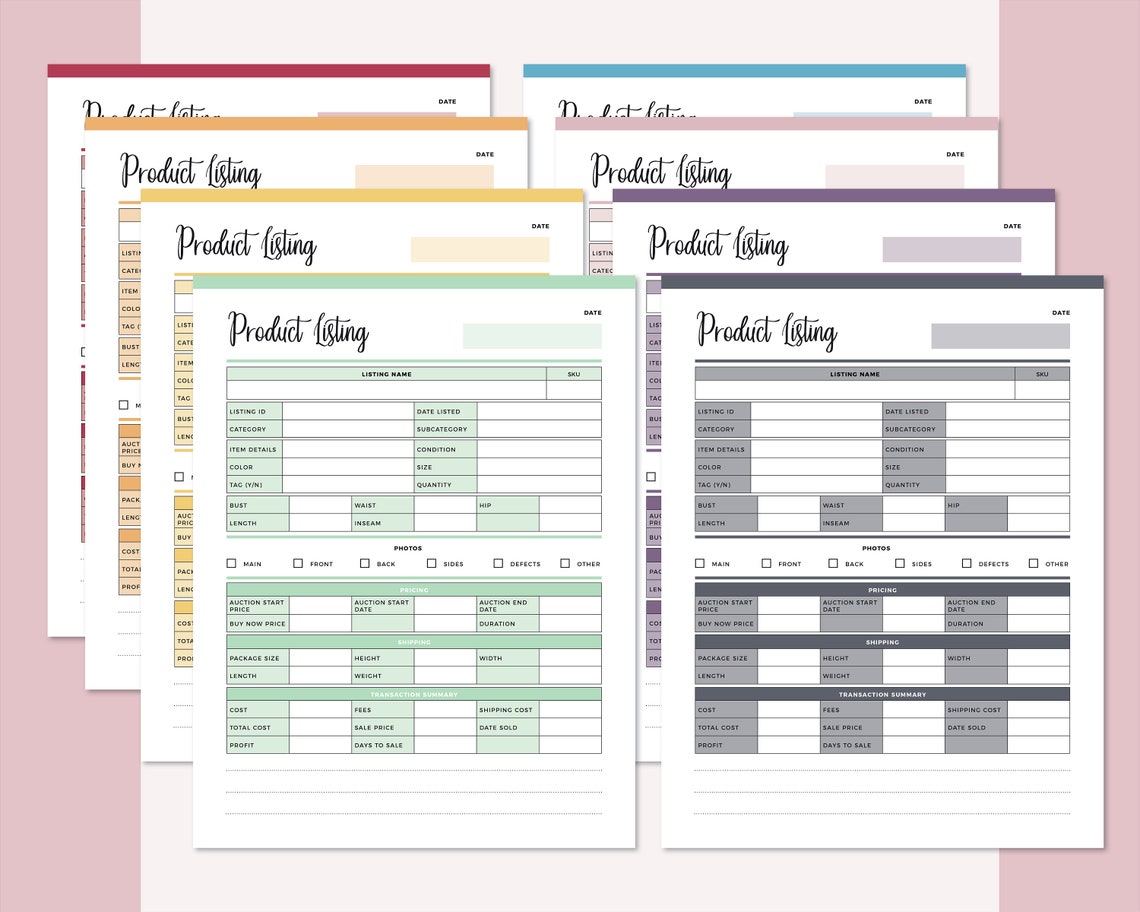 Printable Product Listing Sheet Ebay Planner Reseller | Etsy