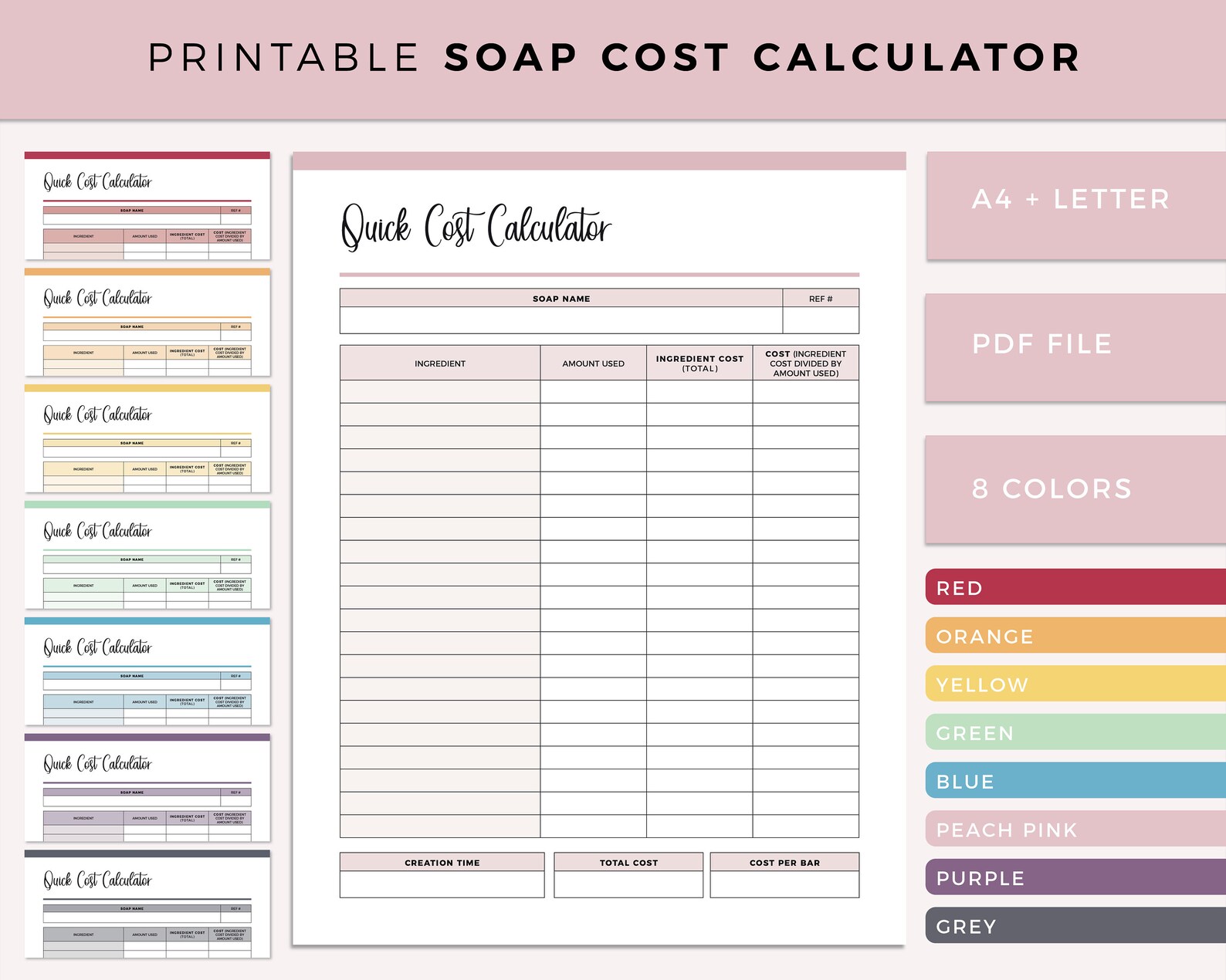 Printable Soap Making Cost Calculator Soap Maker Soap Making Etsy