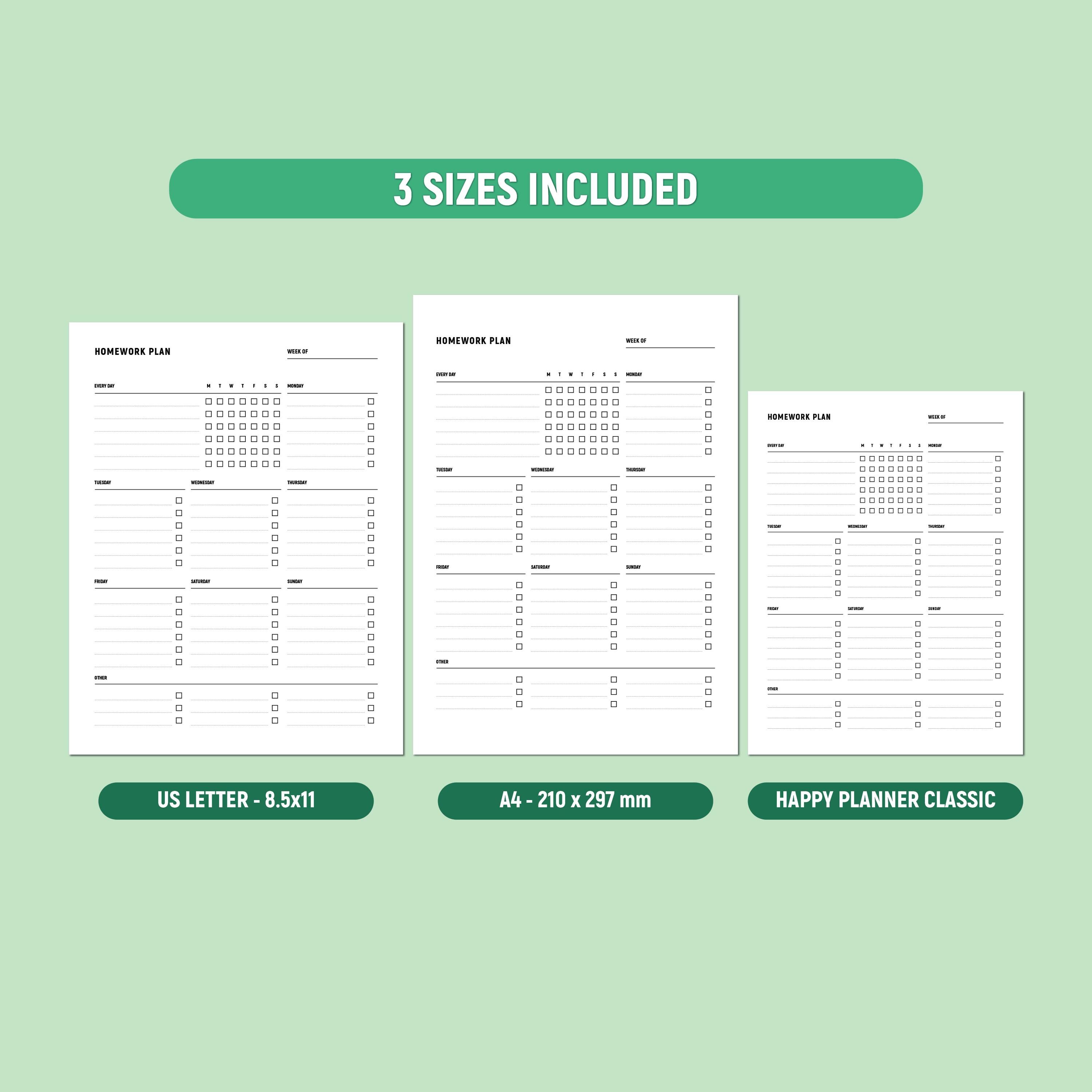 Weekly Homework Planner Printable, Student Assignment Tracker, School ...