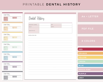 Printable Dental History, Dental Records, Dental Procedures, Dentist Visit Notes, Teeth Health Tracking, A4 and Letter Size, Planner Insert