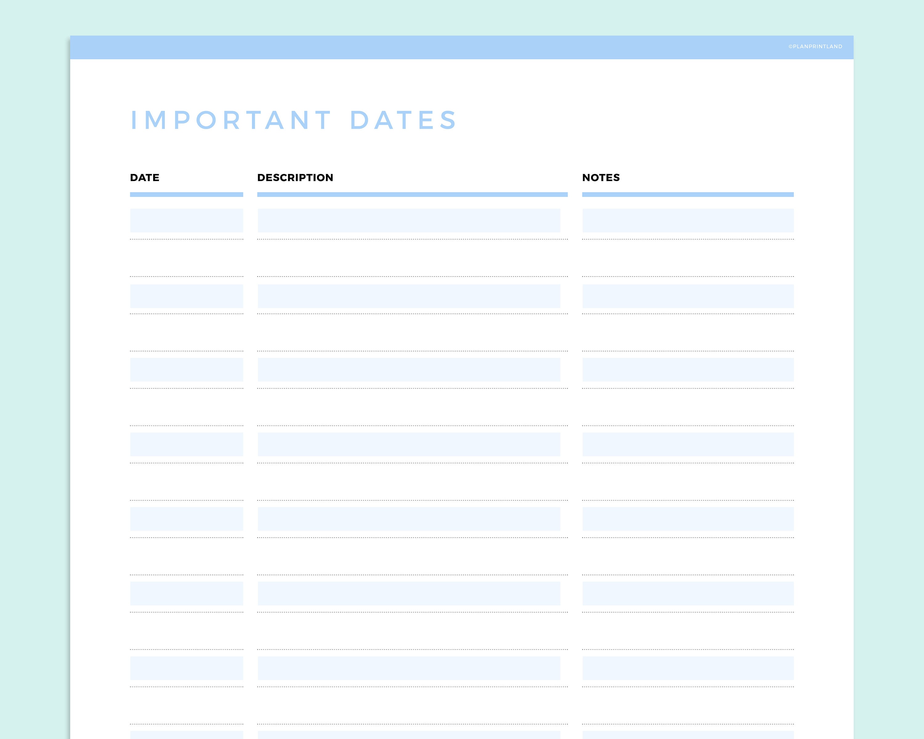 Editable Important Dates Tracker Printable Fillable Important - Etsy