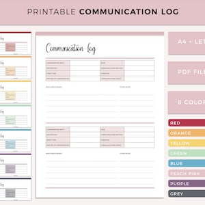 Registro de comunicación imprimible, plantilla de registro de llamadas, tamaño A4 y Carta, registro de comunicación de padres, registro de conversación, plantilla de registro de llamadas