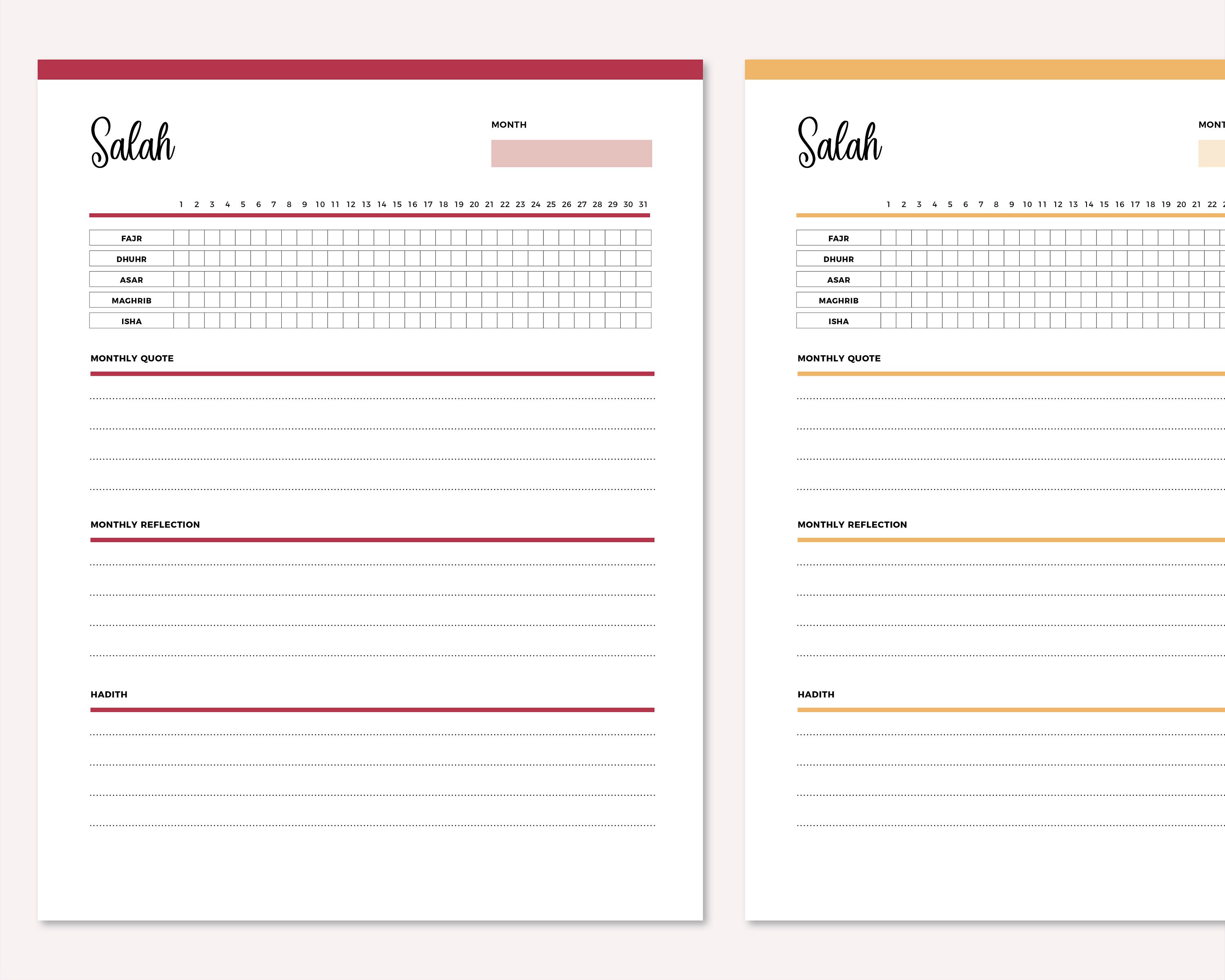 Printable Monthly Salah Tracker, Daily Salah Log, Islamic Prayer ...