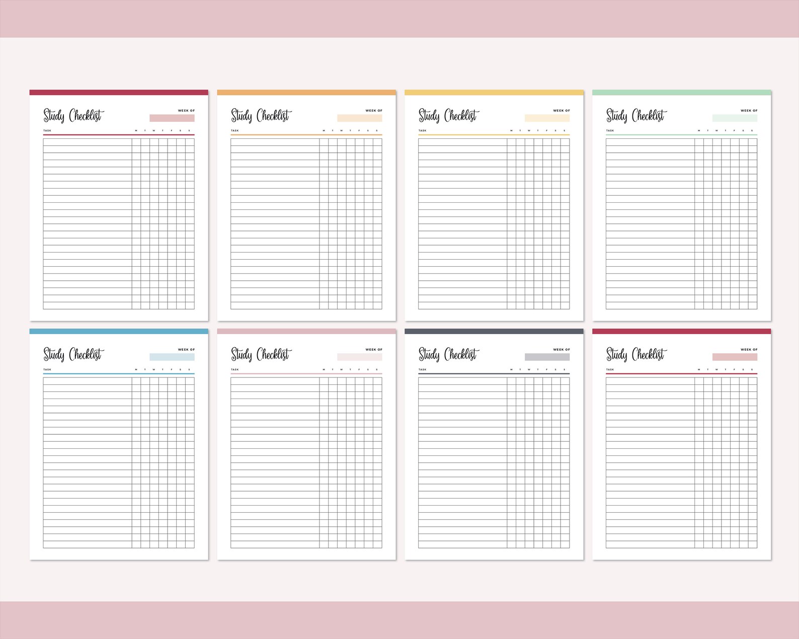 Printable Study Checklist Print at Home Daily Study Chart - Etsy