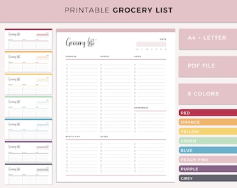 Printable grocery list, groceries planner, food shopping list, dairy, grocery checklist, produce and pantry, instant download