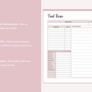 Printable Candle Making Recipe Sheet Candle Creator Tracker | Etsy