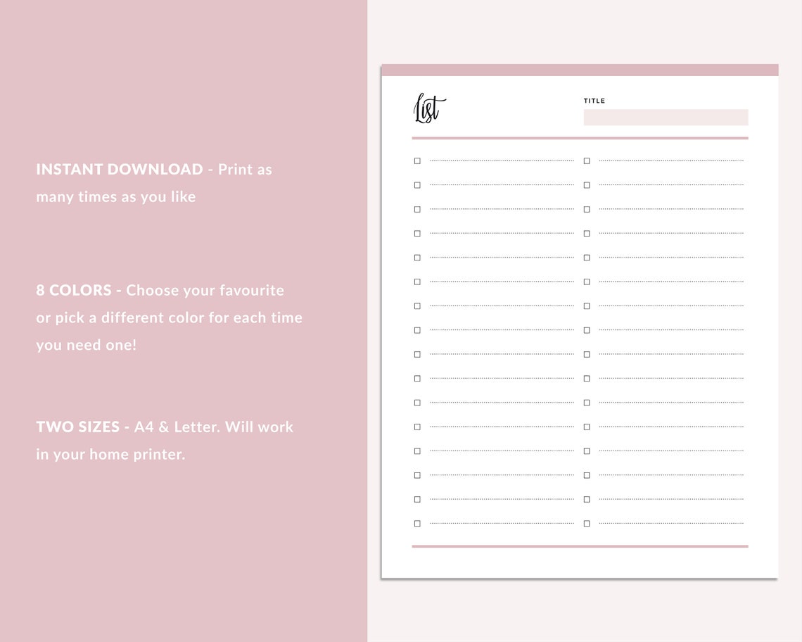 Printable Blank List Simple List for Planner Cute Checklist | Etsy